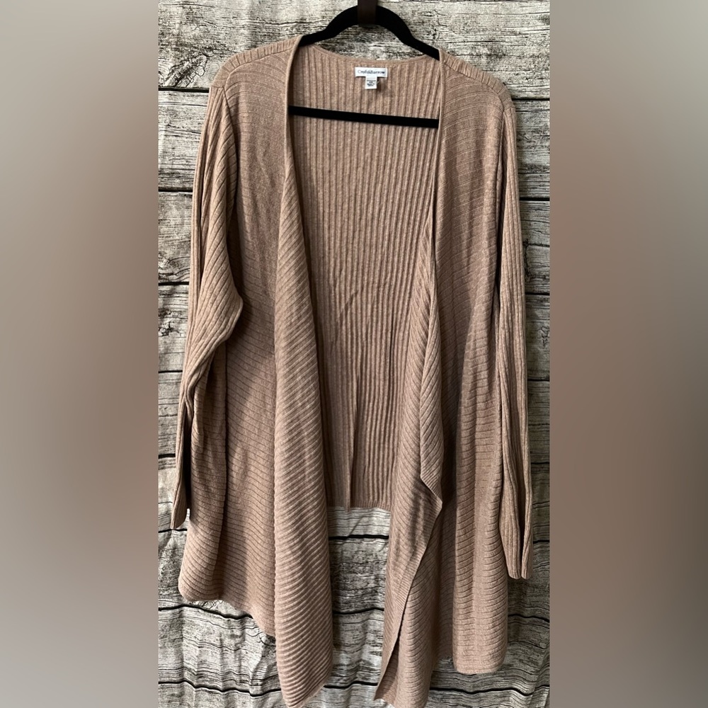 Croft & Barrow ribbed knit open cardigan, oatmeal tan color, sz 3X